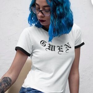 White Ringer No Doubt Gwen WhiteT-Shirt with Black Trim Juniors Cut size XL